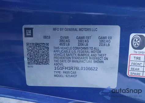 2020 Chevrolet Camaro Rwd 2Ss из США, поврежденный, VIN 1G1FH1R76L0106622